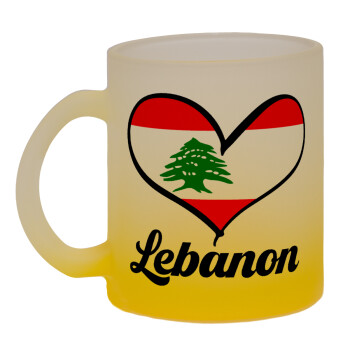 Lebanon flag, Κούπα γυάλινη δίχρωμη με βάση το κίτρινο ματ, 330ml