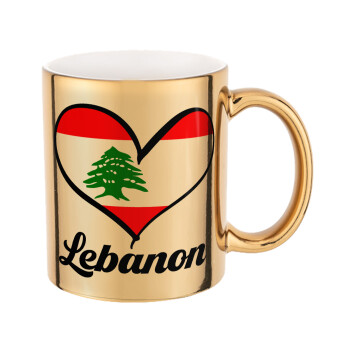 Lebanon flag, Mug ceramic, gold mirror, 330ml