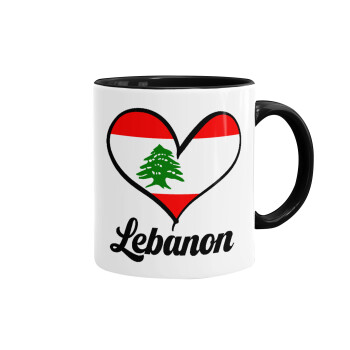 Lebanon flag, Κούπα χρωματιστή μαύρη, κεραμική, 330ml