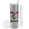 Tumbler stainless steel Silver 600ml, with metal straw & cleaning brush