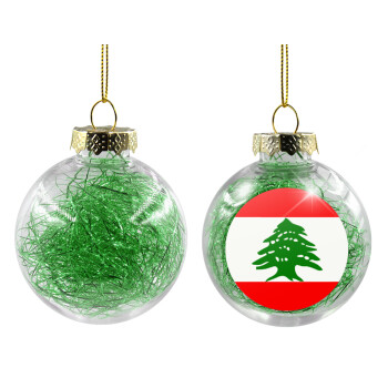 Lebanon flag, Χριστουγεννιάτικη μπάλα δένδρου διάφανη με πράσινο γέμισμα 8cm