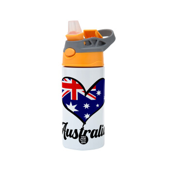 Australia flag, Children's hot water bottle, stainless steel, with safety straw, Orange/Grey (360ml) BPA-FREE