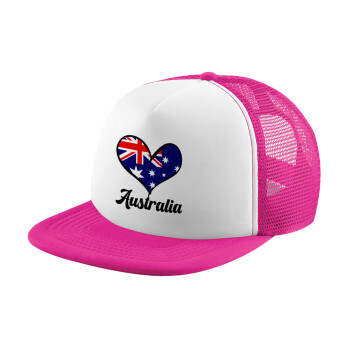 Australia flag, Adult Soft Trucker Hat with Pink/White Mesh (POLYESTER, ADULT, UNISEX, ONE SIZE)