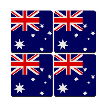 Australia flag, ΣΕΤ 4 Σουβέρ ξύλινα τετράγωνα (9cm)