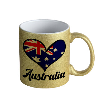 Australia flag, Κούπα Χρυσή Glitter που γυαλίζει, κεραμική, 330ml