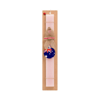 Australia flag, Easter Set, wooden keychain & scented flat Easter candle (30cm) (PINK)