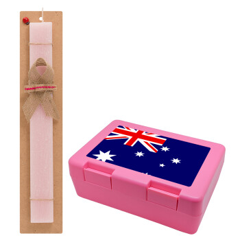 Australia flag, Easter Set, children's snack container PINK & scented flat Easter candle (30cm) (PINK)