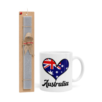 Australia flag, Πασχαλινό Σετ, Κούπα κεραμική (330ml) & πασχαλινή λαμπάδα αρωματική πλακέ (30cm) (ΓΚΡΙ)