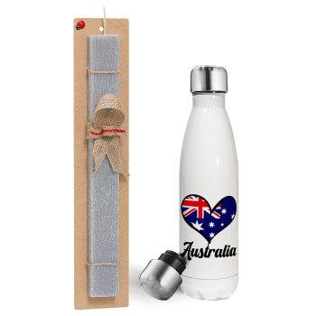 Australia flag, Easter candle, metallic white thermos bottle (500ml) & aromatic flat candle (30cm) (GRAY)