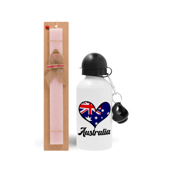 Australia flag, Easter Set, metallic aluminum bottle (500ml) & aromatic flat Easter candle (30cm) (PINK)