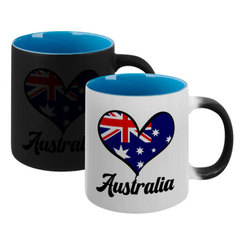 Australia flag, Κούπα Μαγική εσωτερικό μπλε, κεραμική 330ml που αλλάζει χρώμα με το ζεστό ρόφημα