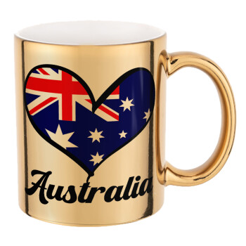 Australia flag, Mug ceramic, gold mirror, 330ml