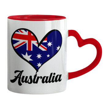 Australia flag, Mug heart red handle, ceramic, 330ml