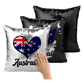 Australia flag, Μαξιλάρι καναπέ Μαγικό Μαύρο με πούλιες 40x40cm περιέχεται το γέμισμα