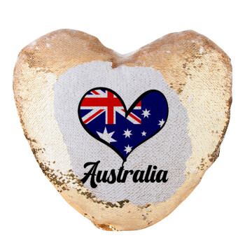 Australia flag, Μαξιλάρι καναπέ καρδιά Μαγικό Χρυσό με πούλιες 40x40cm περιέχεται το  γέμισμα