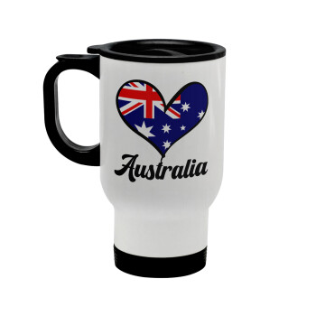 Australia flag, Stainless steel travel mug with lid, double wall white 450ml