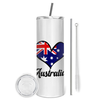 Australia flag, Tumbler ποτήρι θερμό από ανοξείδωτο ατσάλι 600ml, με μεταλλικό καλαμάκι & βούρτσα καθαρισμού