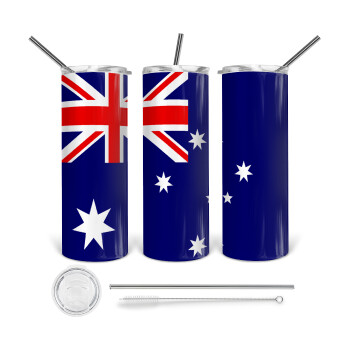 Australia flag, Tumbler ποτήρι θερμό από ανοξείδωτο ατσάλι 600ml, με μεταλλικό καλαμάκι & βούρτσα καθαρισμού