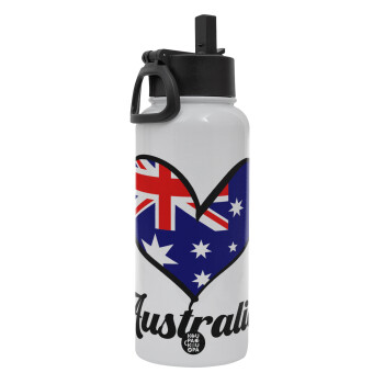 Australia flag, Metal mug thermo White with Straw and Spout Lid (Stainless steel), double wall, 950ml