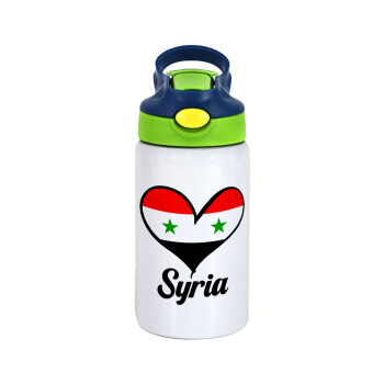Syria flag, Children's hot water bottle, stainless steel, with safety straw, green, blue (350ml)