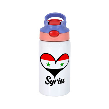 Syria flag, Παιδικό παγούρι θερμό, ανοξείδωτο, με καλαμάκι ασφαλείας, ροζ/μωβ (350ml)