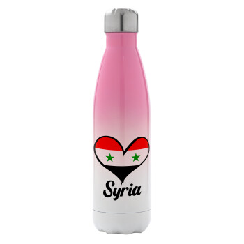 Syria flag, Μεταλλικό παγούρι θερμός Ροζ/Λευκό (Stainless steel), διπλού τοιχώματος, 500ml