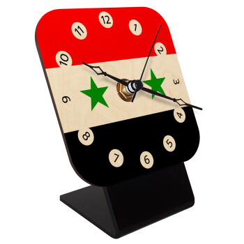 Syria flag, Επιτραπέζιο ρολόι σε φυσικό ξύλο (10cm)