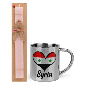 Syria flag, Easter Set, metallic thermal cup (300ml) & aromatic flat Easter candle (30cm) (PINK)