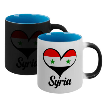 Syria flag, Κούπα Μαγική εσωτερικό μπλε, κεραμική 330ml που αλλάζει χρώμα με το ζεστό ρόφημα (1 τεμάχιο)