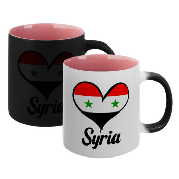 Syria flag, Κούπα Μαγική εσωτερικό ΡΟΖ, κεραμική 330ml που αλλάζει χρώμα με το ζεστό ρόφημα