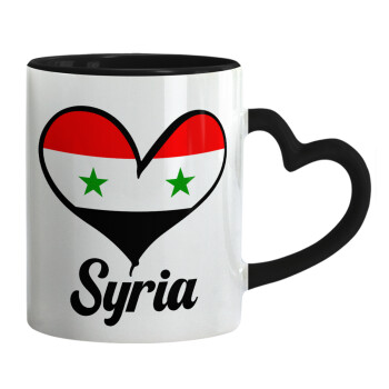 Syria flag, Mug heart black handle, ceramic, 330ml