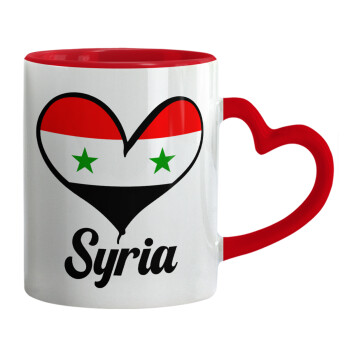 Syria flag, Κούπα καρδιά χερούλι κόκκινη, κεραμική, 330ml