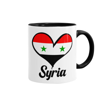 Syria flag, Κούπα χρωματιστή μαύρη, κεραμική, 330ml