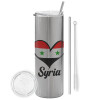 Tumbler stainless steel Silver 600ml, with metal straw & cleaning brush