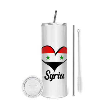 Syria flag, Tumbler ποτήρι θερμό από ανοξείδωτο ατσάλι 600ml, με μεταλλικό καλαμάκι & βούρτσα καθαρισμού