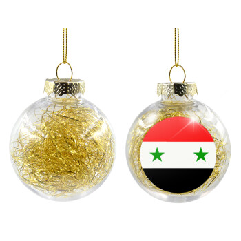 Syria flag, Στολίδι Χριστουγεννιάτικη μπάλα δένδρου διάφανη με χρυσό γέμισμα 8cm