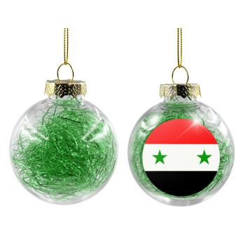 Syria flag, Χριστουγεννιάτικη μπάλα δένδρου διάφανη με πράσινο γέμισμα 8cm