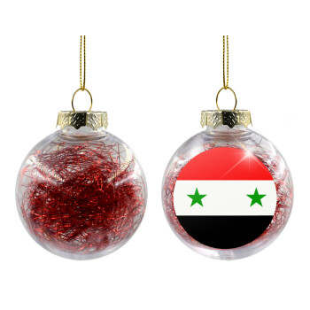 Syria flag, Transparent Christmas tree ball ornament with red filling 8cm