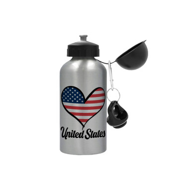 USA flag, Metallic water jug, Silver, aluminum 500ml