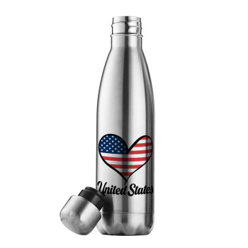 USA flag, Μεταλλικό παγούρι θερμός Inox (Stainless steel), διπλού τοιχώματος, 500ml