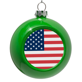 USA flag, Green Christmas tree ornament bauble 8cm