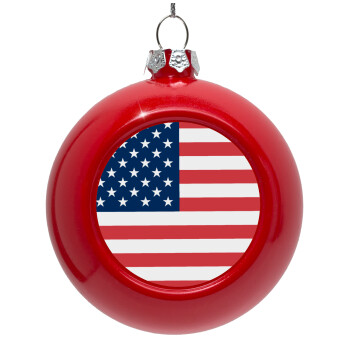 USA flag, Red Christmas tree ornament bauble 8cm