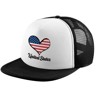 USA flag, Καπέλο παιδικό Soft Trucker με Δίχτυ ΜΑΥΡΟ/ΛΕΥΚΟ (POLYESTER, ΠΑΙΔΙΚΟ, ONE SIZE)