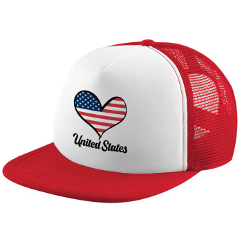 USA flag, Καπέλο Ενηλίκων Soft Trucker με Δίχτυ Red/White (POLYESTER, ΕΝΗΛΙΚΩΝ, UNISEX, ONE SIZE)