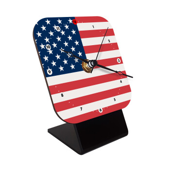 USA flag, Quartz Wooden table clock with hands (10cm)