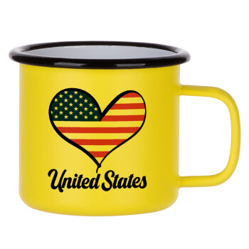 USA flag, Metallic enamel MATT Yellow cup 360ml