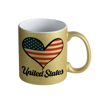 USA flag, Κούπα Χρυσή Glitter που γυαλίζει, κεραμική, 330ml