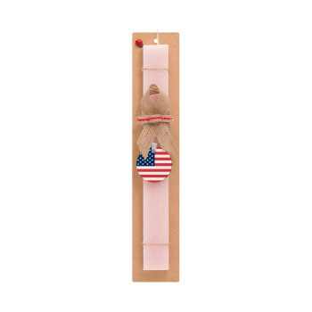 USA flag, Easter Set, wooden keychain & scented flat Easter candle (30cm) (PINK)