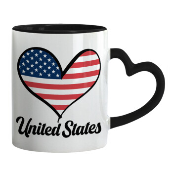 USA flag, Mug heart black handle, ceramic, 330ml