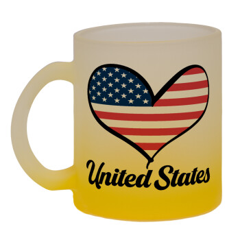 USA flag, Κούπα γυάλινη δίχρωμη με βάση το κίτρινο ματ, 330ml
